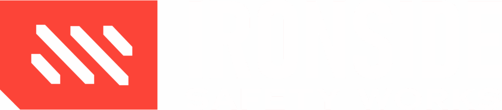 Red rectangular logo with three white diagonal lines on the left and faint white text on the right, partially illegible due to light contrast.
